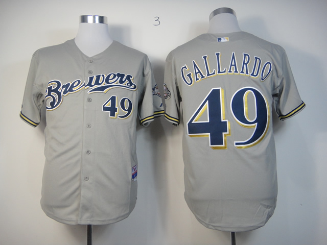 Men Milwaukee Brewers 49 Gallardo Grey MLB Jerseys